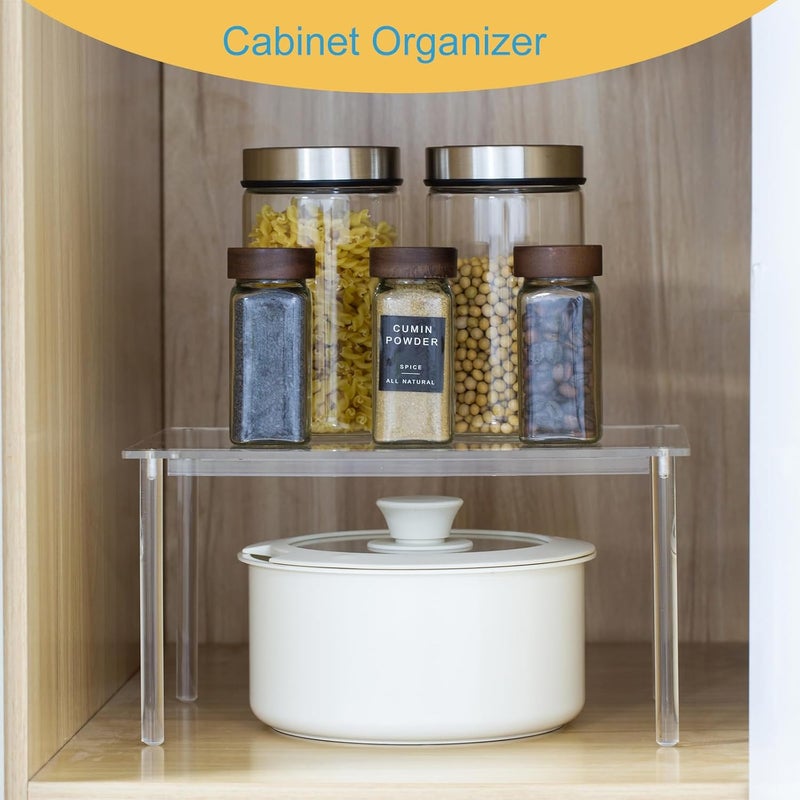 HENABLE 1 Pack Acrylic Cabinet Organizer, Kitchen Countertop Counter Organizer, Clear Spice Rack, Shelf Risers Cabinets for Bathroom, Desk, Dresser Cupboard Organizers and Storage - Image 3